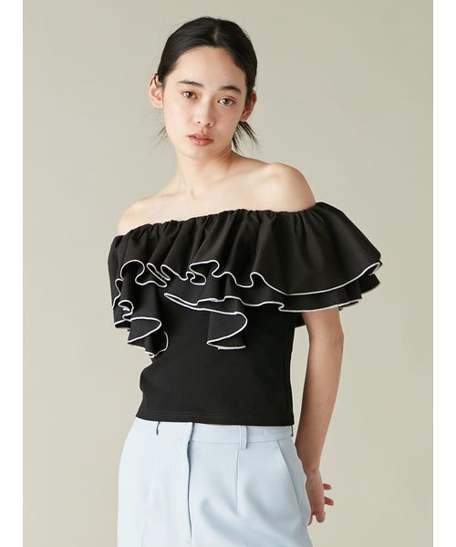 LILY BROWN（リリーブラウン）の「デコルテフリルカットトップス（T