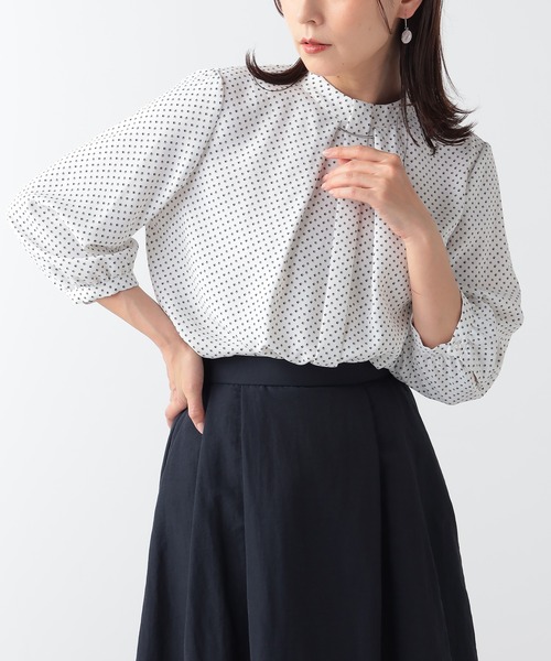 GALLORIA(ギャローリア)の「オフィススタイルにおすすめ パーツ付きボウタイブラウス(シャツ/ブラウス・レディース・ネイビー/ホワイト/ライトグレー・LL/S/M/L)」の7枚目の写真