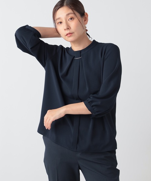 GALLORIA(ギャローリア)の「オフィススタイルにおすすめ パーツ付きボウタイブラウス(シャツ/ブラウス・レディース・ネイビー/ホワイト/ライトグレー・LL/S/M/L)」の12枚目の写真