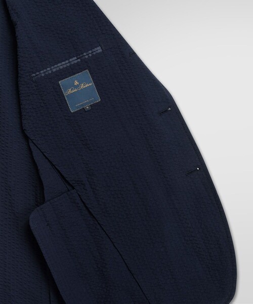 BROOKS BROTHERS(ブルックスブラザーズ)の「スーピマコットン シアサッカー 段返り3釦 アンコンジャケット Traditional(テーラードジャケット・メンズ・ネイビー・LARGE/MEDIUM/SMALL)」の7枚目の写真