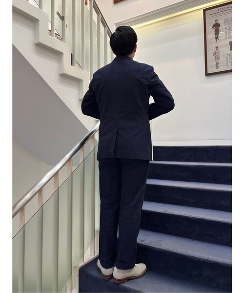 BROOKS BROTHERS(ブルックスブラザーズ)の「スーピマコットン シアサッカー 段返り3釦 アンコンジャケット Traditional(テーラードジャケット・メンズ・ネイビー・LARGE/MEDIUM/SMALL)」の3枚目の写真