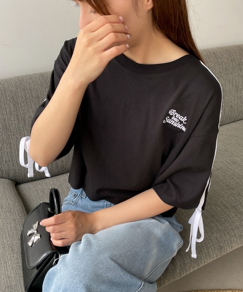 WEGO(ウィゴー)の「WEGO/2ラインリボングラフィックショートT(Tシャツ/カットソー・レディース・ホワイト/ピンク/ブラック・SMALL/MEDIUM)」の14枚目の写真