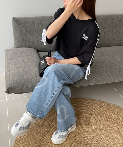 WEGO(ウィゴー)の「WEGO/2ラインリボングラフィックショートT(Tシャツ/カットソー・レディース・ホワイト/ピンク/ブラック・SMALL/MEDIUM)」の11枚目の写真