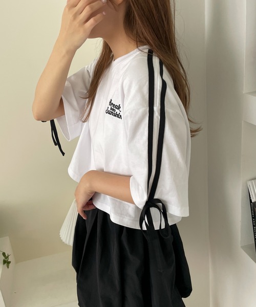 WEGO(ウィゴー)の「WEGO/2ラインリボングラフィックショートT(Tシャツ/カットソー・レディース・ホワイト/ピンク/ブラック・SMALL/MEDIUM)」の16枚目の写真