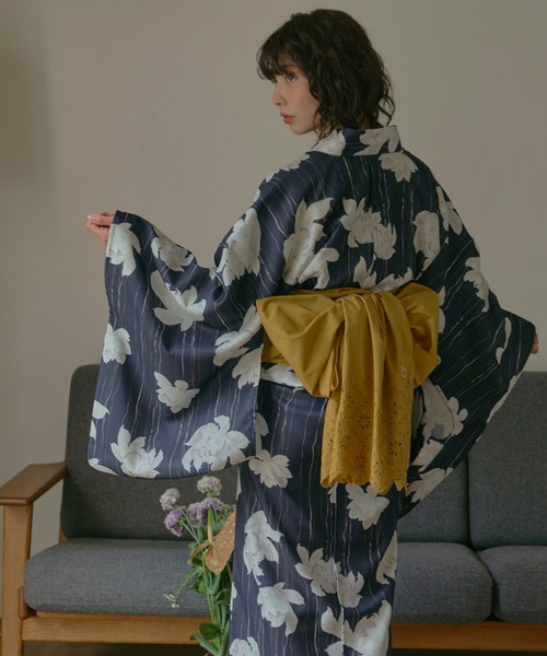 浴衣✴︎kansal yukata YUKATA women with wide sash belt. made in Japan. japanese