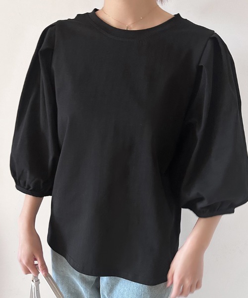 Doux Belle（ドゥーベル）の「ボリュームスリーブ 7分袖トップス（Tシャツ/カットソー・レディース・ホワイト/ブラウン/ピンク/ベージュ/ブラック/ブルー/グレー・MEDIUM）」の2枚目の写真