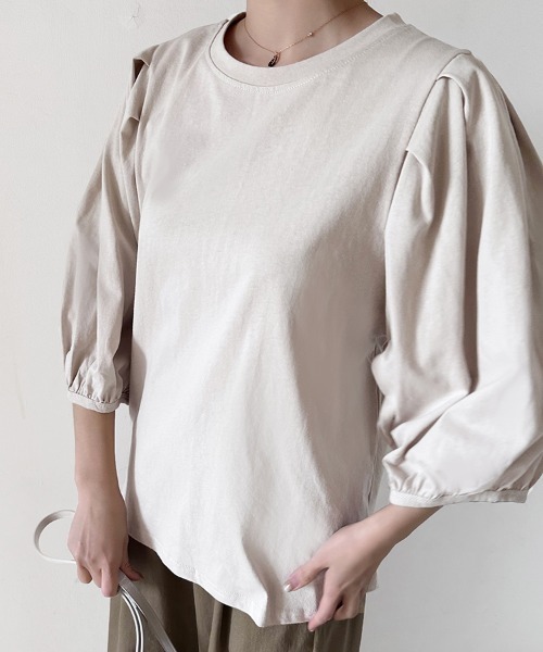 Doux Belle（ドゥーベル）の「ボリュームスリーブ 7分袖トップス（Tシャツ/カットソー・レディース・ホワイト/ブラウン/ピンク/ベージュ/ブラック/ブルー/グレー・MEDIUM）」の10枚目の写真