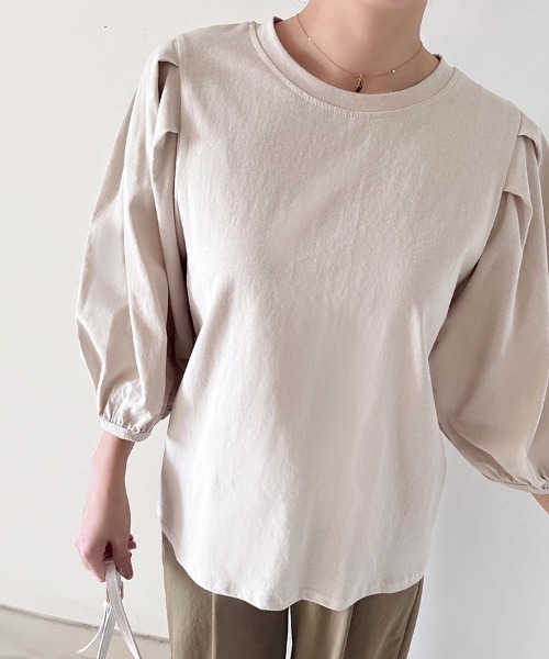 Doux Belle（ドゥーベル）の「ボリュームスリーブ 7分袖トップス（Tシャツ/カットソー・レディース・ホワイト/ブラウン/ピンク/ベージュ/ブラック/ブルー/グレー・MEDIUM）」の11枚目の写真