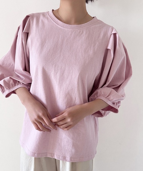 Doux Belle（ドゥーベル）の「ボリュームスリーブ 7分袖トップス（Tシャツ/カットソー・レディース・ホワイト/ブラウン/ピンク/ベージュ/ブラック/ブルー/グレー・MEDIUM）」の14枚目の写真