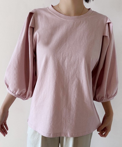 Doux Belle（ドゥーベル）の「ボリュームスリーブ 7分袖トップス（Tシャツ/カットソー・レディース・ホワイト/ブラウン/ピンク/ベージュ/ブラック/ブルー/グレー・MEDIUM）」の15枚目の写真