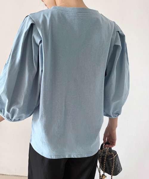 Doux Belle（ドゥーベル）の「ボリュームスリーブ 7分袖トップス（Tシャツ/カットソー・レディース・ホワイト/ブラウン/ピンク/ベージュ/ブラック/ブルー/グレー・MEDIUM）」の17枚目の写真