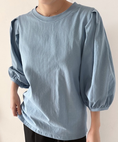 Doux Belle（ドゥーベル）の「ボリュームスリーブ 7分袖トップス（Tシャツ/カットソー・レディース・ホワイト/ブラウン/ピンク/ベージュ/ブラック/ブルー/グレー・MEDIUM）」の19枚目の写真