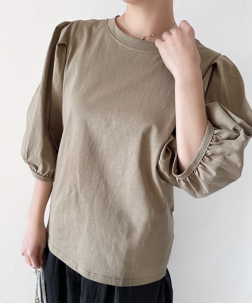 Doux Belle（ドゥーベル）の「ボリュームスリーブ 7分袖トップス（Tシャツ/カットソー・レディース・ホワイト/ブラウン/ピンク/ベージュ/ブラック/ブルー/グレー・MEDIUM）」の21枚目の写真