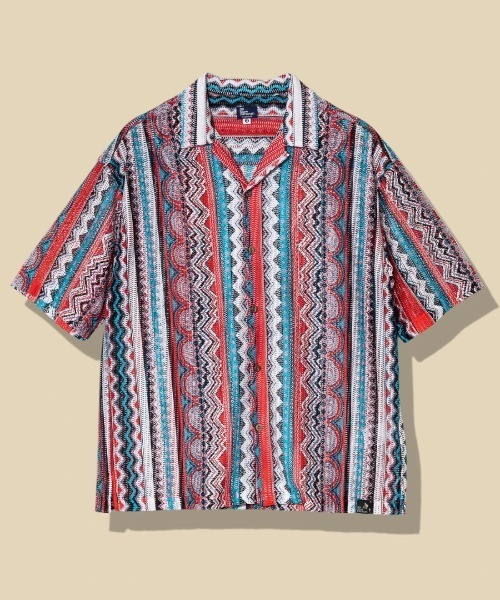 go slow caravan(ゴースローキャラバン)の「透かし編みレース 半袖シャツ(シャツ/ブラウス・メンズ・ブルー/レッド・LARGE/MEDIUM)」の2枚目の写真