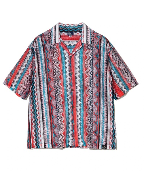 go slow caravan(ゴースローキャラバン)の「透かし編みレース 半袖シャツ(シャツ/ブラウス・メンズ・ブルー/レッド・LARGE/MEDIUM)」の7枚目の写真