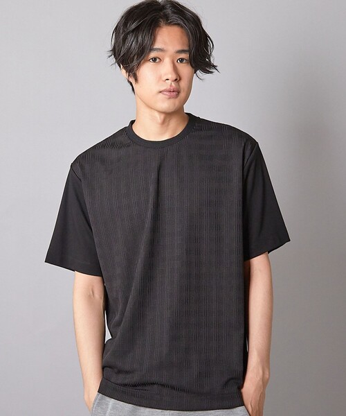 UNION STATION(ユニオンステーション)の「チェックジャガード×袖ポンチ 異素材Tシャツ(Tシャツ/カットソー・メンズ・ホワイト/ネイビー/ブラック・M/L/LL)」の19枚目の写真