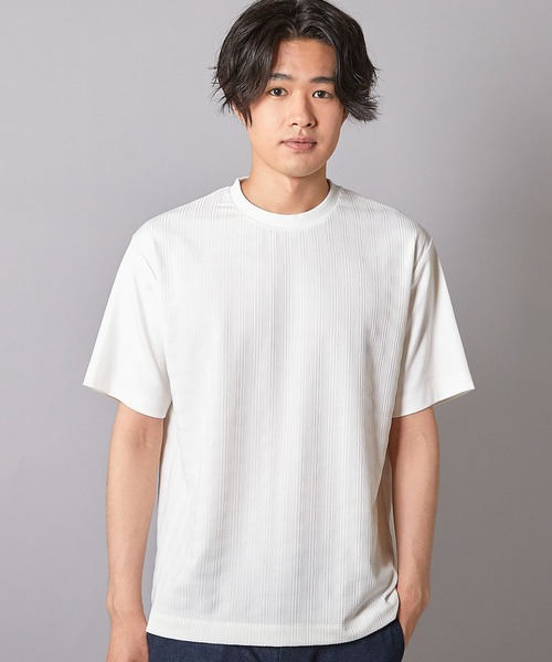 UNION STATION（ユニオンステーション）の「チェックジャガード×袖ポンチ 異素材Tシャツ（Tシャツ/カットソー・メンズ・ホワイト/ネイビー/ブラック・M/L/LL）」の4枚目の写真