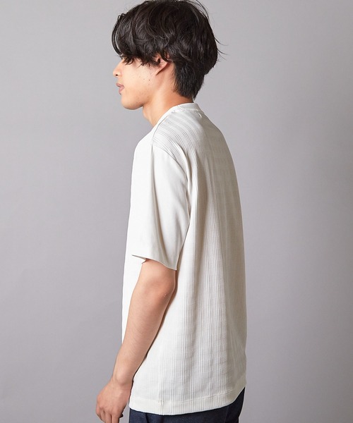 UNION STATION（ユニオンステーション）の「チェックジャガード×袖ポンチ 異素材Tシャツ（Tシャツ/カットソー・メンズ・ホワイト/ネイビー/ブラック・M/L/LL）」の5枚目の写真