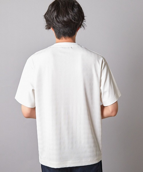 UNION STATION（ユニオンステーション）の「チェックジャガード×袖ポンチ 異素材Tシャツ（Tシャツ/カットソー・メンズ・ホワイト/ネイビー/ブラック・M/L/LL）」の6枚目の写真