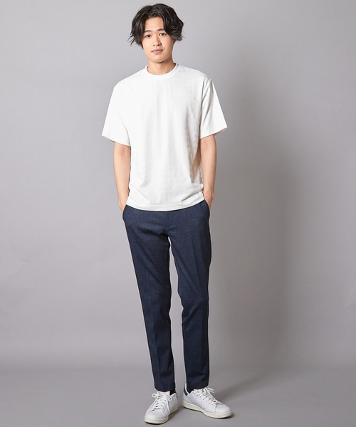 UNION STATION（ユニオンステーション）の「チェックジャガード×袖ポンチ 異素材Tシャツ（Tシャツ/カットソー・メンズ・ホワイト/ネイビー/ブラック・M/L/LL）」の8枚目の写真