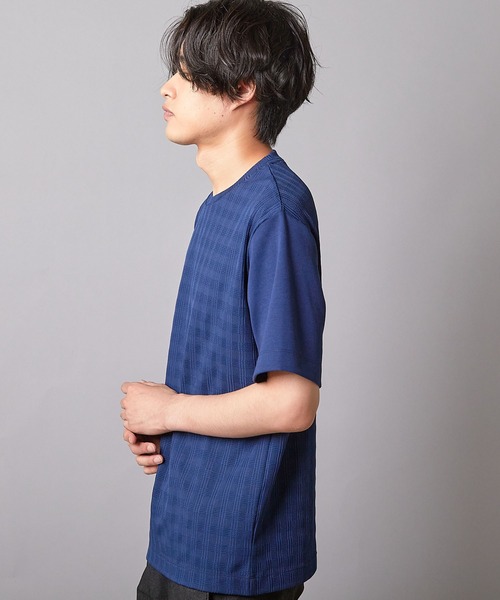 UNION STATION（ユニオンステーション）の「チェックジャガード×袖ポンチ 異素材Tシャツ（Tシャツ/カットソー・メンズ・ホワイト/ネイビー/ブラック・M/L/LL）」の15枚目の写真