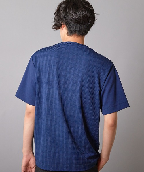 UNION STATION（ユニオンステーション）の「チェックジャガード×袖ポンチ 異素材Tシャツ（Tシャツ/カットソー・メンズ・ホワイト/ネイビー/ブラック・M/L/LL）」の16枚目の写真