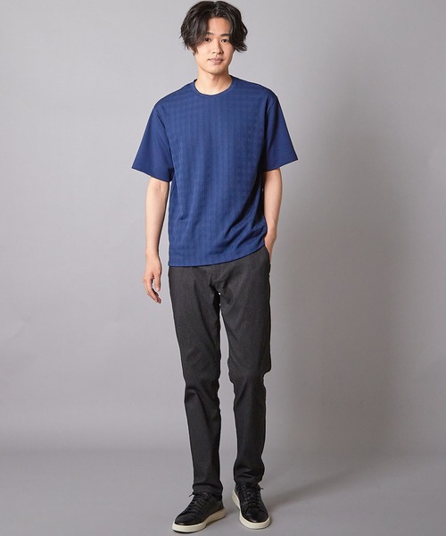 UNION STATION（ユニオンステーション）の「チェックジャガード×袖ポンチ 異素材Tシャツ（Tシャツ/カットソー・メンズ・ホワイト/ネイビー/ブラック・M/L/LL）」の18枚目の写真