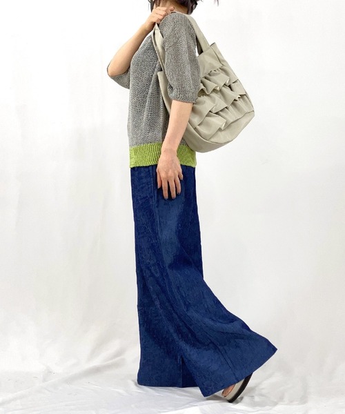 Q（キュー）の「ストローヤーン5分袖ニット（ニット/セーター・レディース・パープル/ホワイト/ライトグレー・MEDIUM）」の5枚目の写真