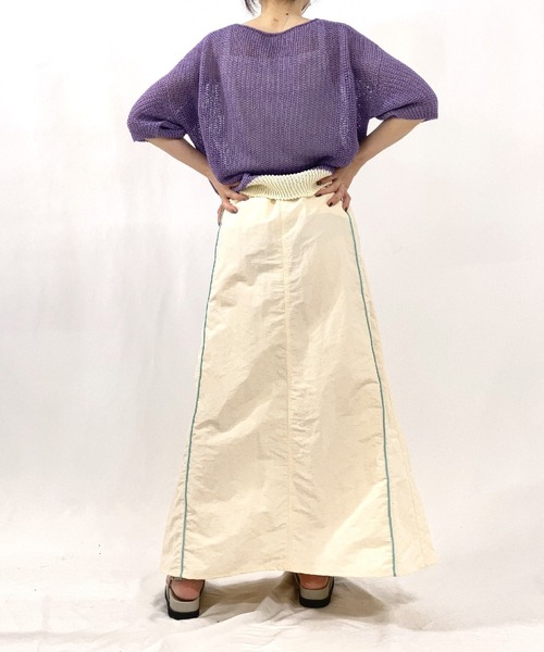 Q（キュー）の「ストローヤーン5分袖ニット（ニット/セーター・レディース・パープル/ホワイト/ライトグレー・MEDIUM）」の7枚目の写真