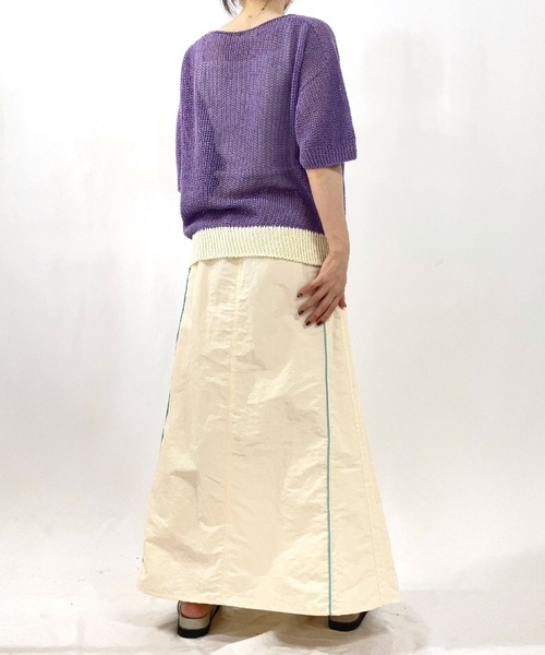 Q（キュー）の「ストローヤーン5分袖ニット（ニット/セーター・レディース・パープル/ホワイト/ライトグレー・MEDIUM）」の9枚目の写真