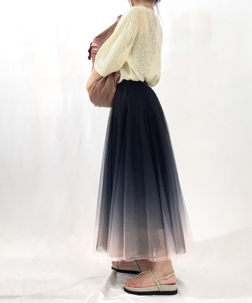 Q（キュー）の「ストローヤーン5分袖ニット（ニット/セーター・レディース・パープル/ホワイト/ライトグレー・MEDIUM）」の10枚目の写真