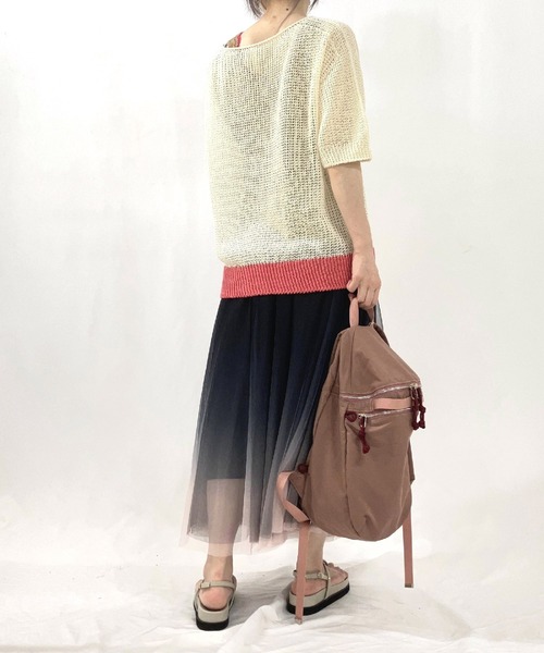 Q（キュー）の「ストローヤーン5分袖ニット（ニット/セーター・レディース・パープル/ホワイト/ライトグレー・MEDIUM）」の13枚目の写真