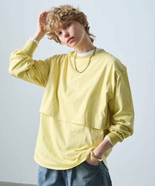 kha:ki（カーキ）の「「KHA:KI / カーキ」LAYRED TOP（Tシャツ/カットソー・レディース・ブラック/グレイッシュベージュ/ホワイト/イエロー系・1）」の4枚目の写真