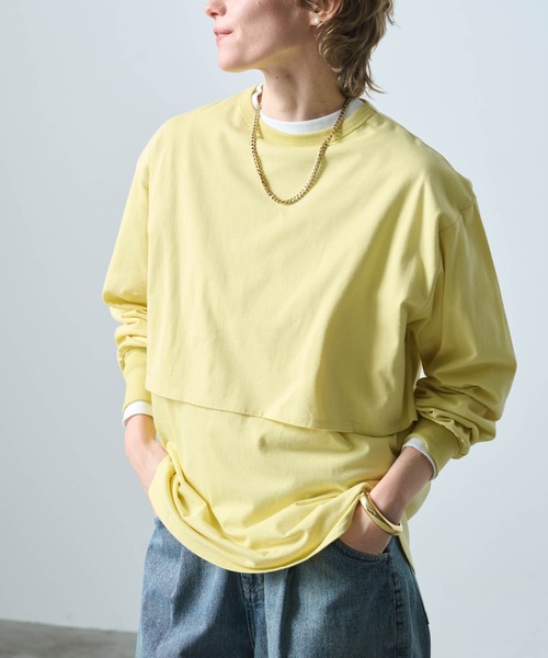 kha:ki（カーキ）の「「KHA:KI / カーキ」LAYRED TOP（Tシャツ/カットソー・レディース・ブラック/グレイッシュベージュ/ホワイト/イエロー系・1）」の8枚目の写真