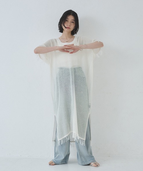 hunch（ハンチ）の「メッシュ ジレワンピース（ワンピース・レディース・オフホワイト/ベージュ/ブラック・FREE）」の4枚目の写真