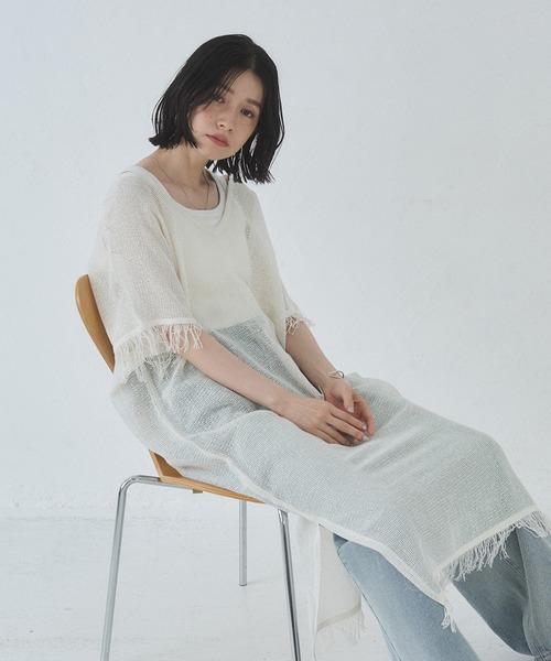 hunch（ハンチ）の「メッシュ ジレワンピース（ワンピース・レディース・オフホワイト/ベージュ/ブラック・FREE）」の5枚目の写真