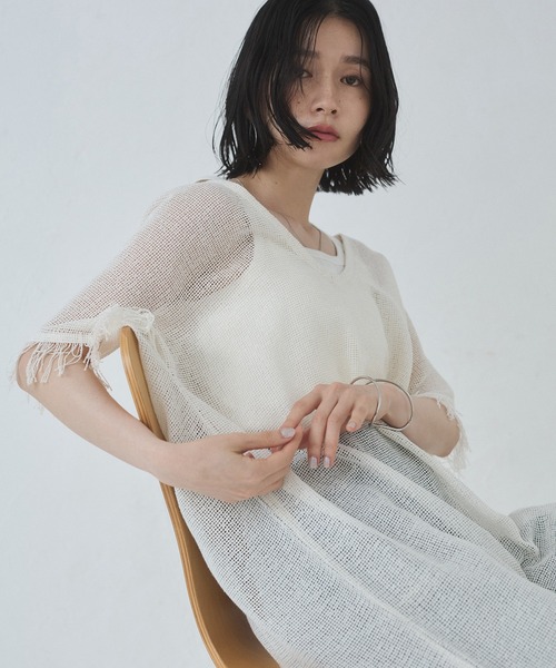 hunch（ハンチ）の「メッシュ ジレワンピース（ワンピース・レディース・オフホワイト/ベージュ/ブラック・FREE）」の7枚目の写真