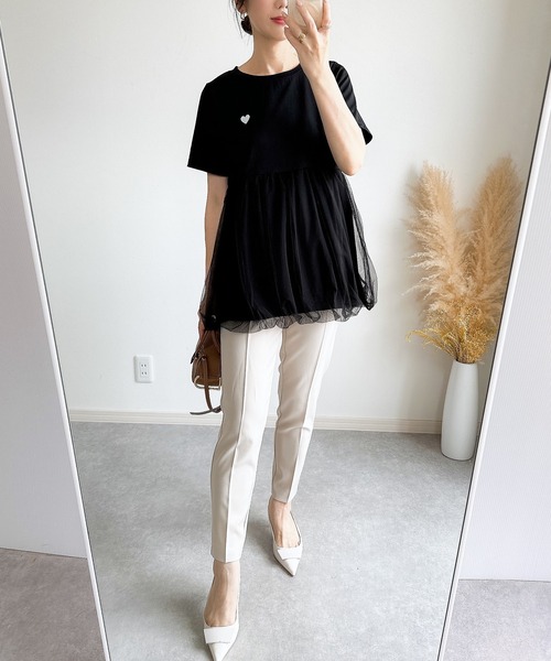 &. NOSTALGIA(アンドドットノスタルジア)の「【ZOZO限定】チュールバルーンハート刺繍Tシャツ(Tシャツ/カットソー・レディース・ブラック/ホワイト・M)」の15枚目の写真