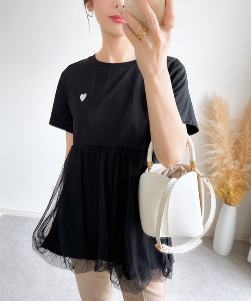 ZOZO限定】チュールバルーンハート刺繍Tシャツ（Tシャツ