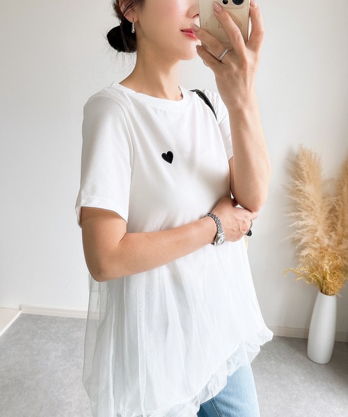 &. NOSTALGIA(アンドドットノスタルジア)の「【ZOZO限定】チュールバルーンハート刺繍Tシャツ(Tシャツ/カットソー・レディース・ブラック/ホワイト・M)」の11枚目の写真