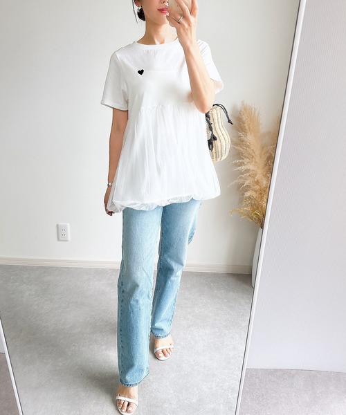 &. NOSTALGIA(アンドドットノスタルジア)の「【ZOZO限定】チュールバルーンハート刺繍Tシャツ(Tシャツ/カットソー・レディース・ブラック/ホワイト・M)」の12枚目の写真