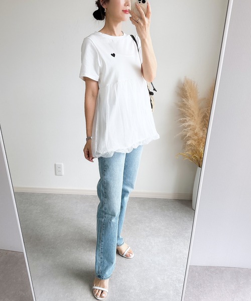tシャツ チュールバルーンPO レディース index tシャツ ビジュー付きチュールバルーンスリーブトップス