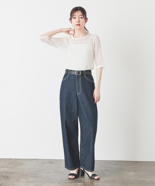 Honeys(ハニーズ)の「総レーストップス(Tシャツ/カットソー・レディース・アイボリー/サックスブルー/ブラック/ブラウン・L/M/S)」の5枚目の写真