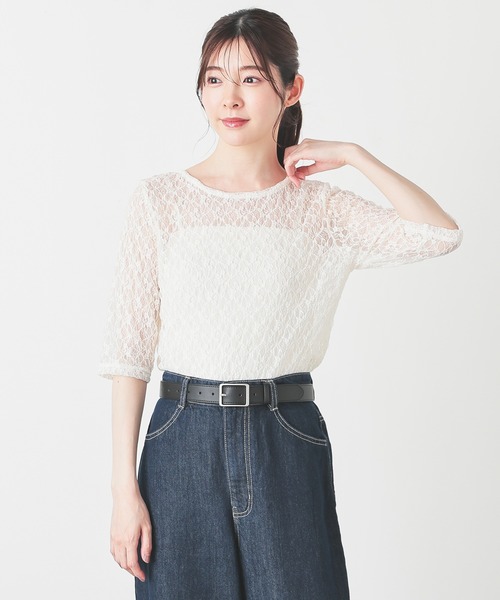 Honeys(ハニーズ)の「総レーストップス(Tシャツ/カットソー・レディース・アイボリー/サックスブルー/ブラック/ブラウン・L/M/S)」の6枚目の写真