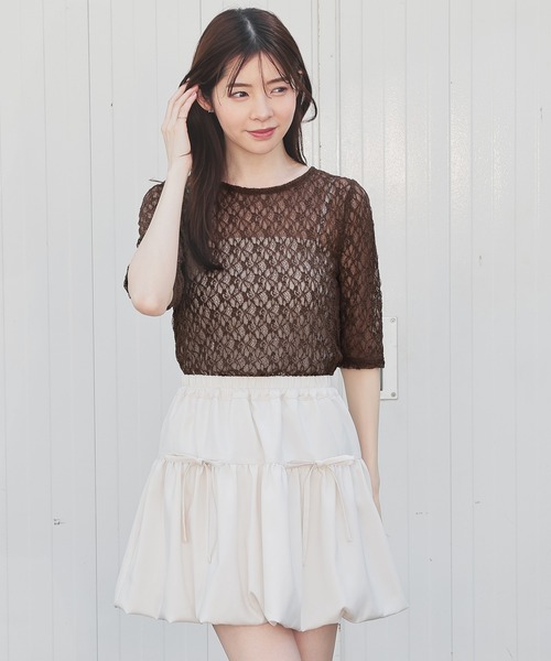 Honeys(ハニーズ)の「総レーストップス(Tシャツ/カットソー・レディース・アイボリー/サックスブルー/ブラック/ブラウン・L/M/S)」の14枚目の写真