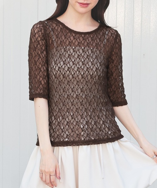 Honeys(ハニーズ)の「総レーストップス(Tシャツ/カットソー・レディース・アイボリー/サックスブルー/ブラック/ブラウン・L/M/S)」の15枚目の写真