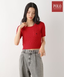 plateau studio【極美品】半袖 ニット 赤 SALE】Prime-Over Sheer Border Short Sleeve Crew Neck Knit T