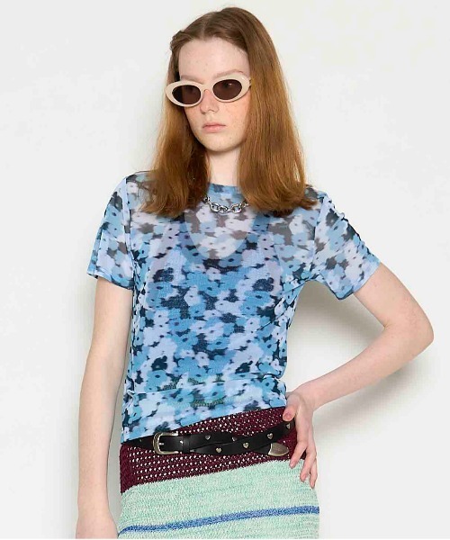 PISCESS×MAISON SPECIAL】Flower Camo Mesh Sheer Top/フラワー