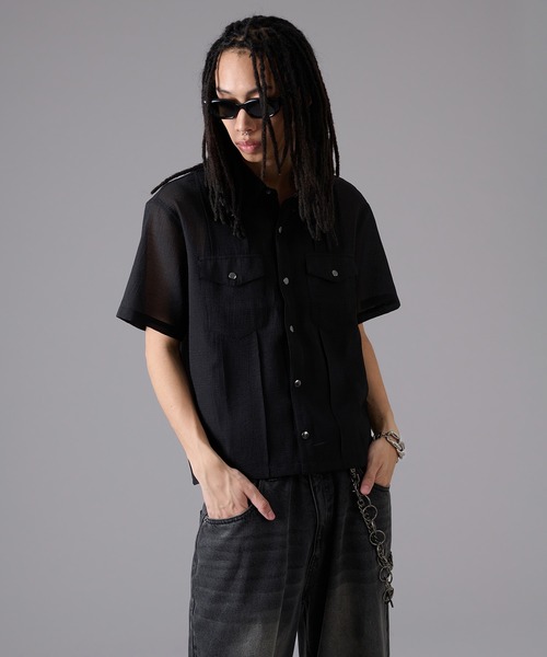 ANDER HUNK（アンダーハンク）の「Sheer Shirt Jacket / シアーシャツジャケット（シャツ/ブラウス・メンズ・ブラック・MEDIUM/LARGE）」の2枚目の写真