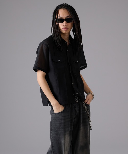 ANDER HUNK（アンダーハンク）の「Sheer Shirt Jacket / シアーシャツジャケット（シャツ/ブラウス・メンズ・ブラック・MEDIUM/LARGE）」の5枚目の写真